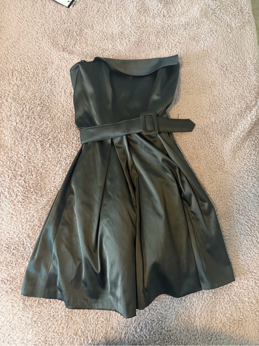 White House Black Market Black Strapless Satin Belted Fit & Flare Mini Dress 0